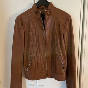 Guess Faux Leather Motorcycle Jacket Camel Large